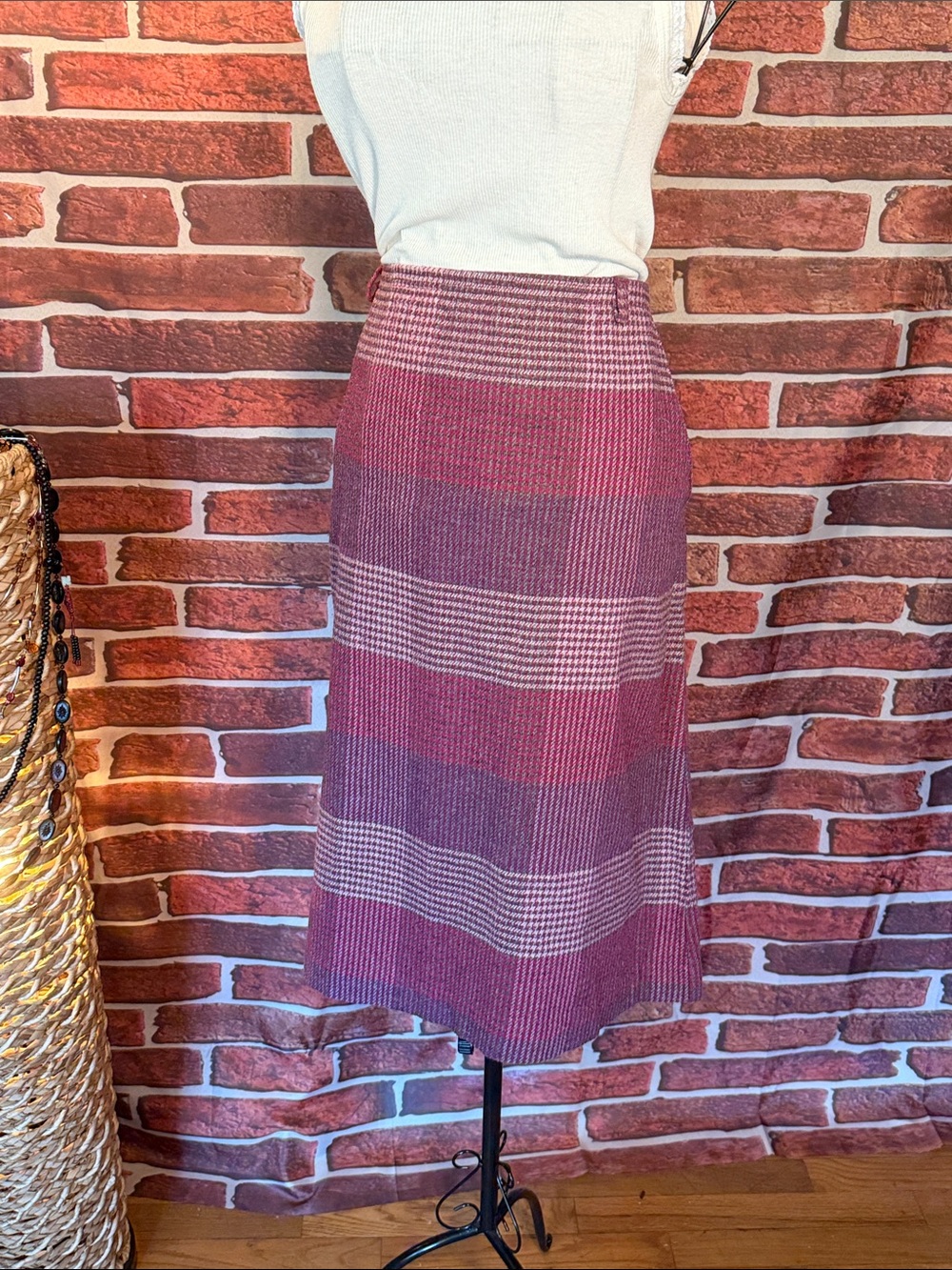 💃🏻 JBJ Vintage Plaid Wool Skirt — Purple / Cream — Sz 14 / C